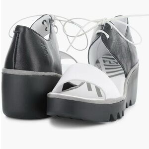 Fly London Bilu Black and White Wedge Tie Up Sandals 11 42. See all photos.